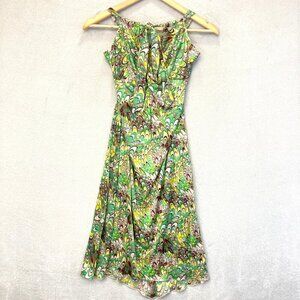 Poleci 100% Silk Sleeveless Dress Size Small S Knee Length Funky Retro Tie Neck
